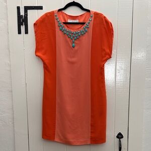 Trina Turk Womens Silk Color Block Shift Dress